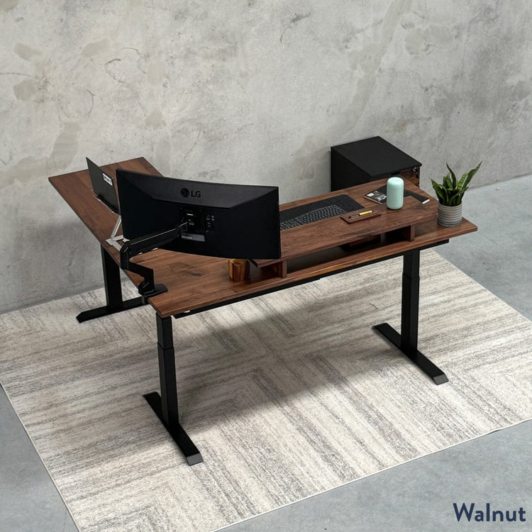 Bureau assis-debout d'angle en bois massif Desky