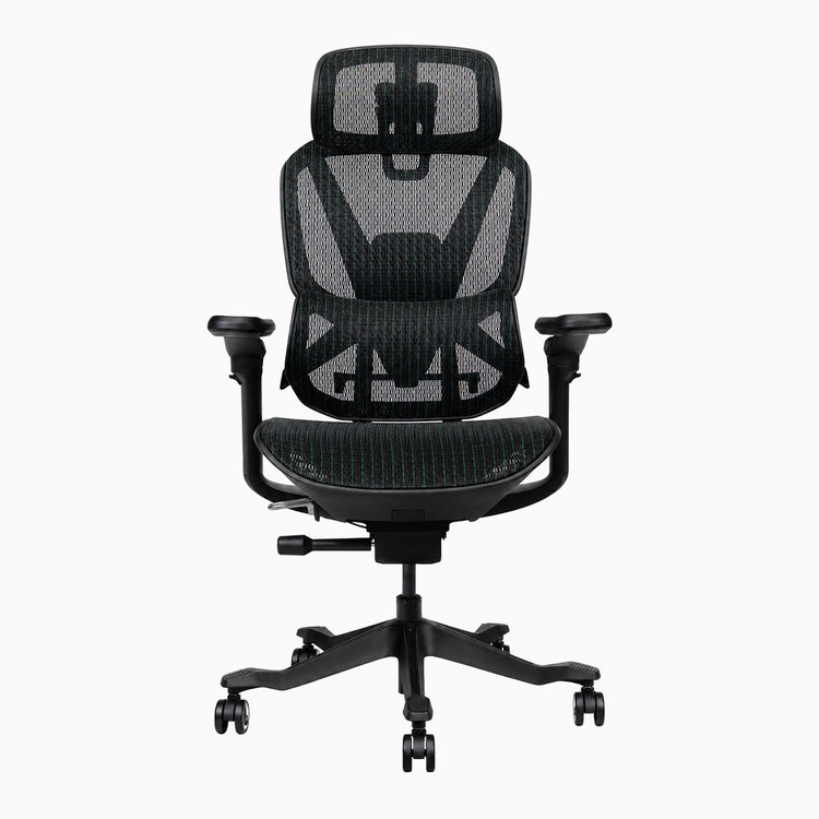 Chaise de bureau ergonomique Desky Contourra sans repose-pieds, vue de face