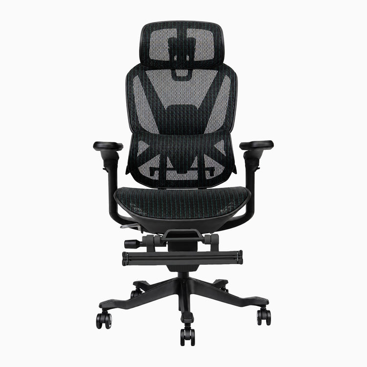Chaise de bureau ergonomique Desky Contourra en noir avec repose-pieds réglable
