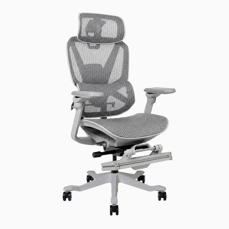 Chaise de bureau ergonomique Desky Contourra en blanc avec repose-pieds