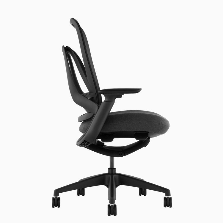 Desky Pivot Ergonomic Office Task Chair in Black without headrest, side