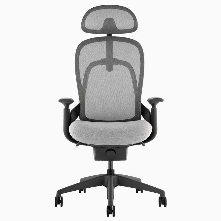 Desky Pivot Ergonomic Office Task Chair in Grey with headrest, front