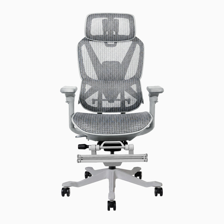 Chaise de bureau ergonomique Desky Contourra en blanc avec repose-pieds réglable