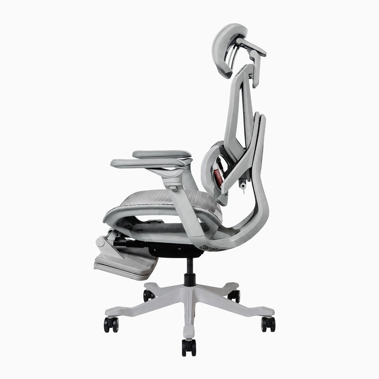 Chaise de bureau ergonomique Desky Contourra en blanc avec repose-pieds rentré