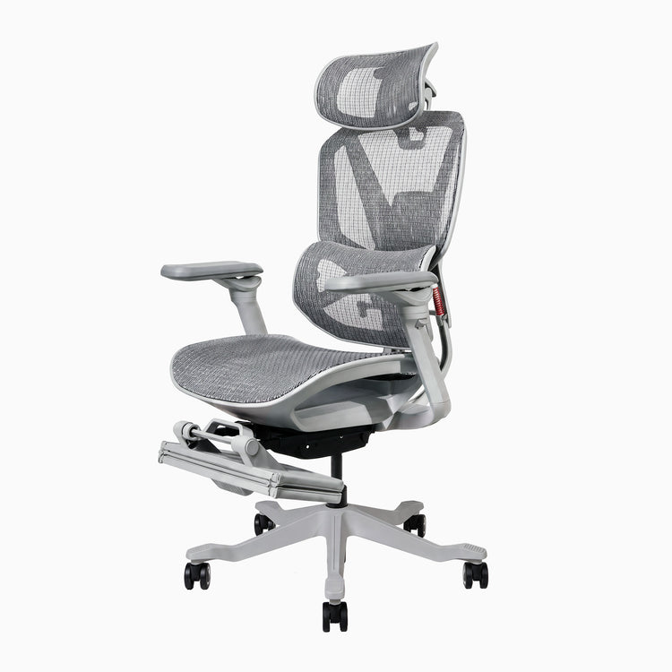 Chaise de bureau ergonomique Desky Contourra en blanc avec repose-pieds
