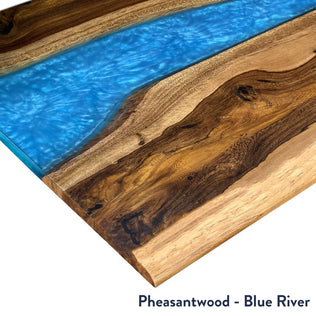 Plateau Desky en pheasantwood et résine rivière bleue