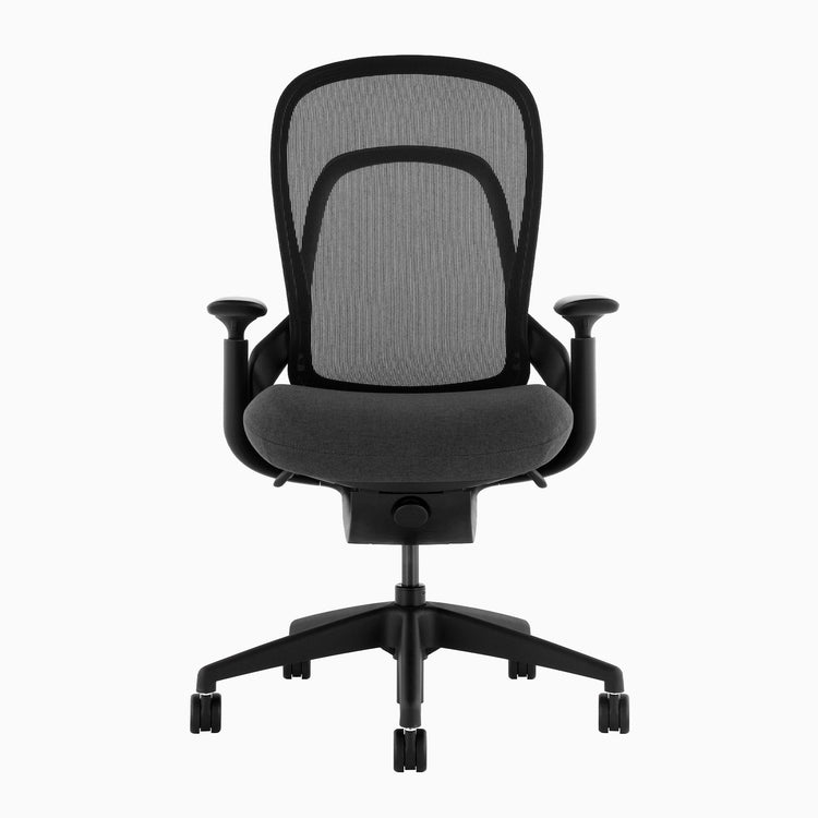Desky Pivot Ergonomic Office Task Chair in Black without headrest, front